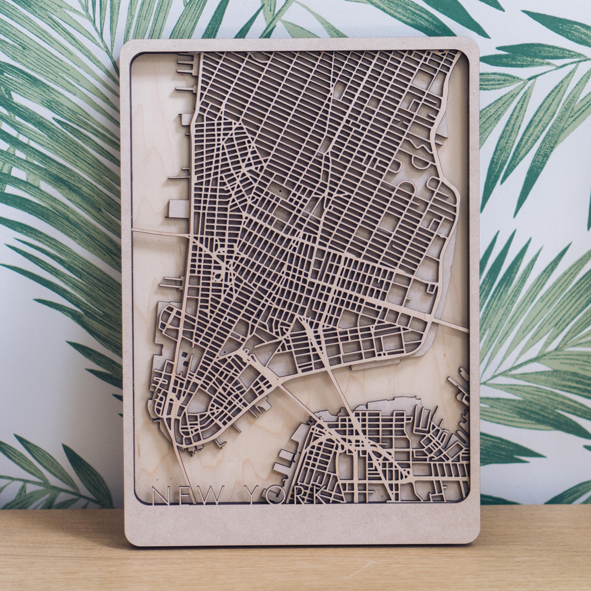 New York Wooden Map - Laser Cut Engraved Wood Gift - CityWood